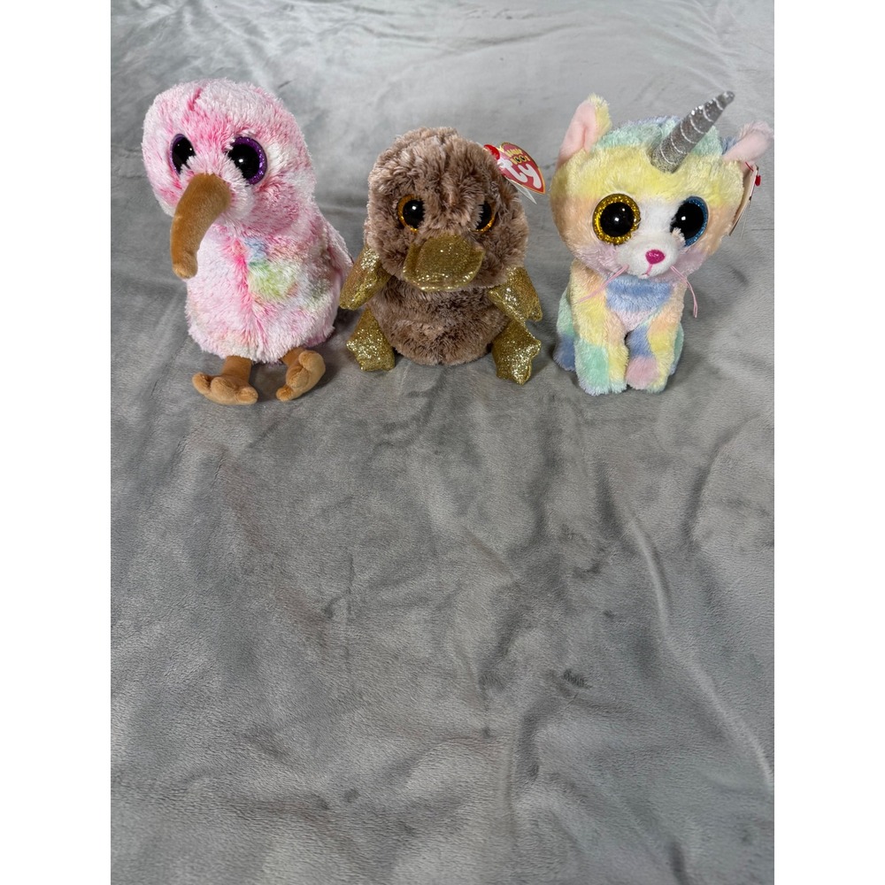 Lot of 3 TY Beanie Boos TySilk Kiwi Perry Heather 6" Retired